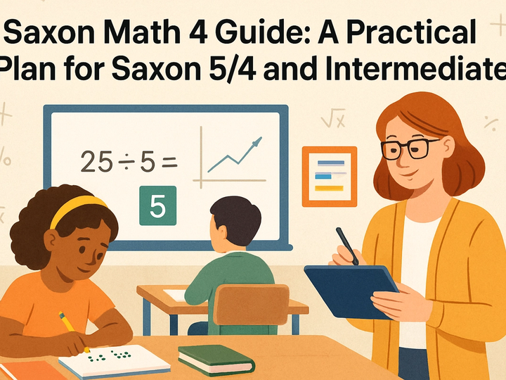 Editorial illustration for Saxon Math 4 Guide: A Practical Plan for Saxon 5/4 and Intermediate 4.